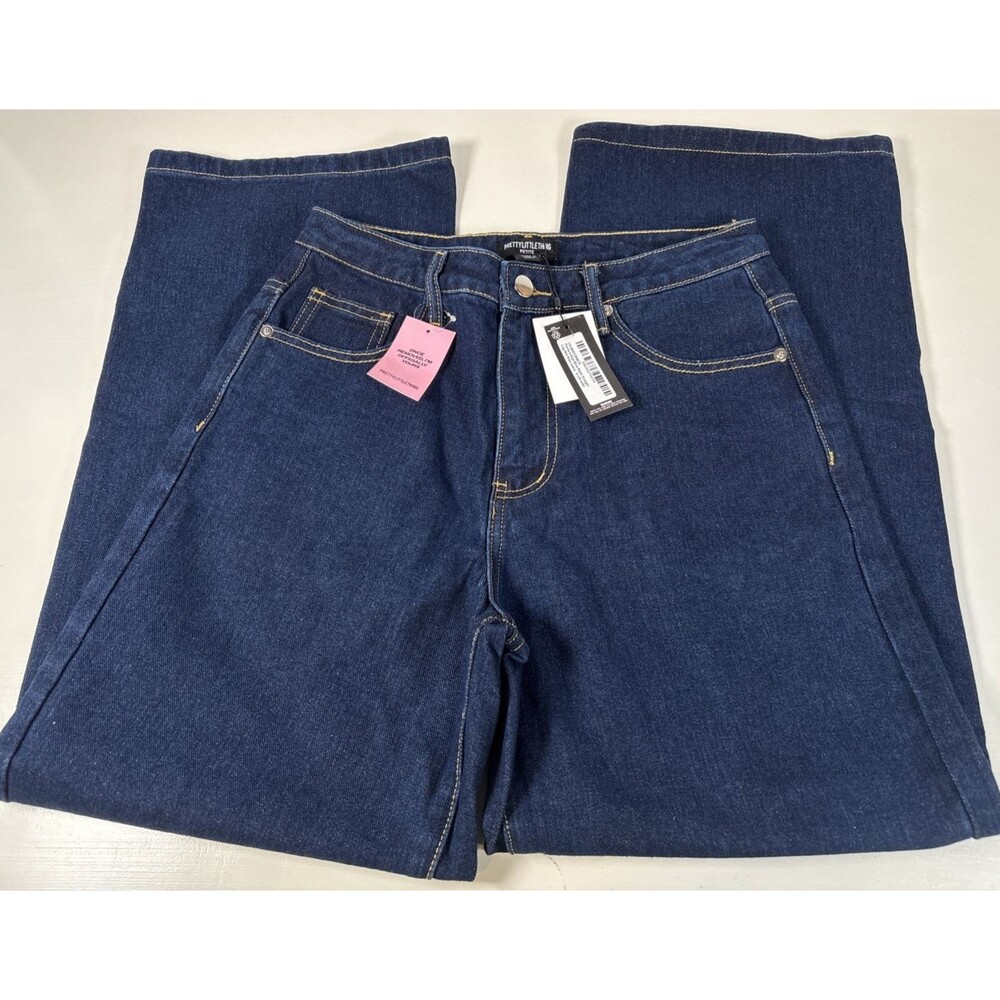 Pretty Little Thing Petite Indigo Wash Washed Straight Leg Mid Rise Jeans Size 4